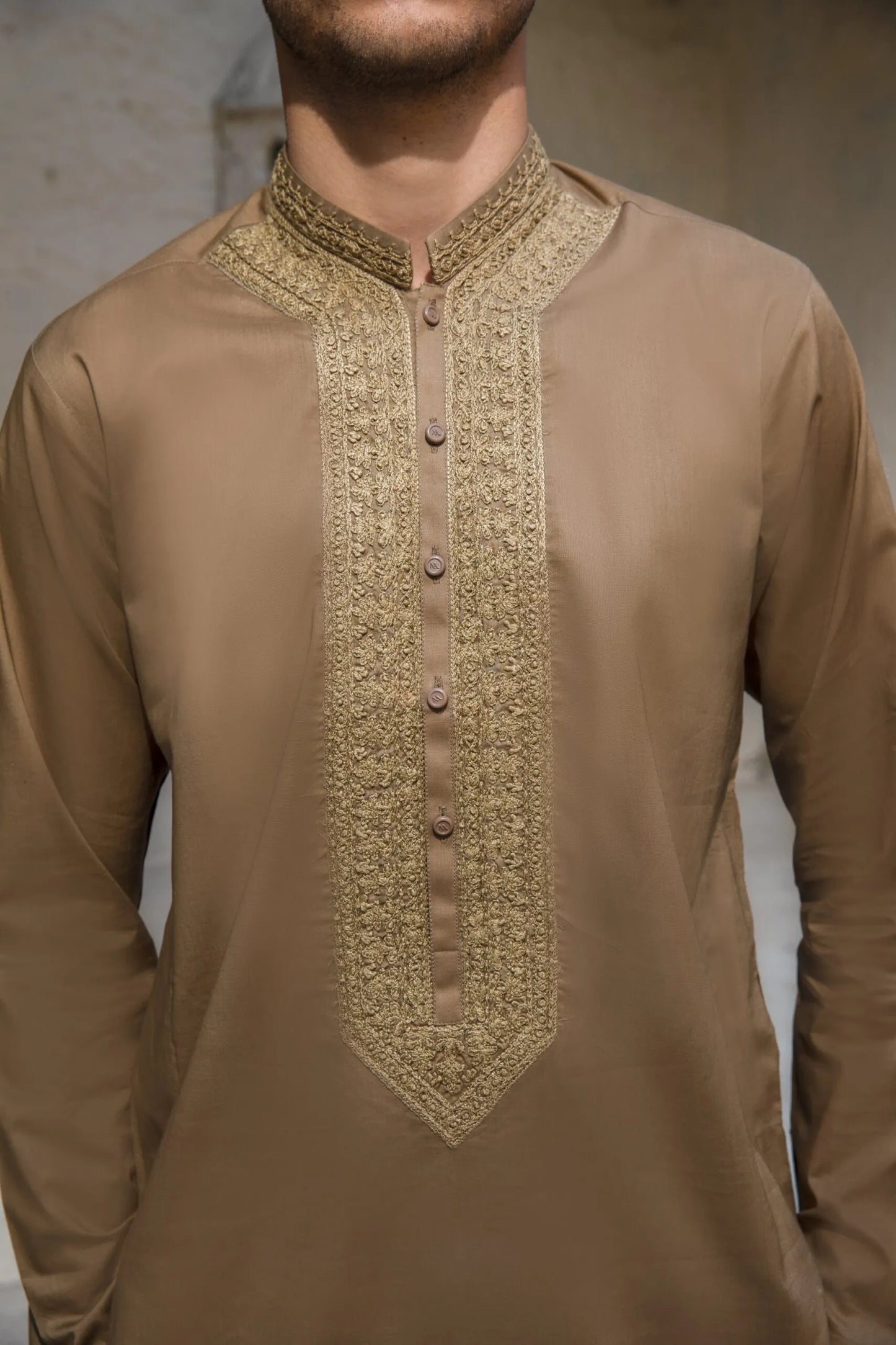 Premium Mens Embroidered Brown Kurta Pajama Set – Elegant Traditional Eid & Wedding Wear