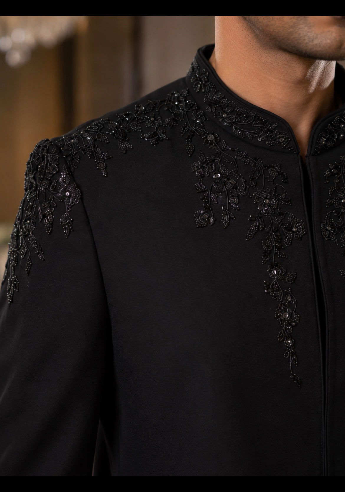 Luxury Black Embroidered Bandhgala for Men – Designer Wedding Reception Outfit