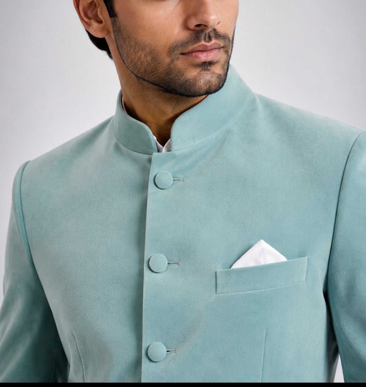 Blue Suede Velvet Bandhgala for Men | Premium Nehru Jacket | Wedding & Party Wear