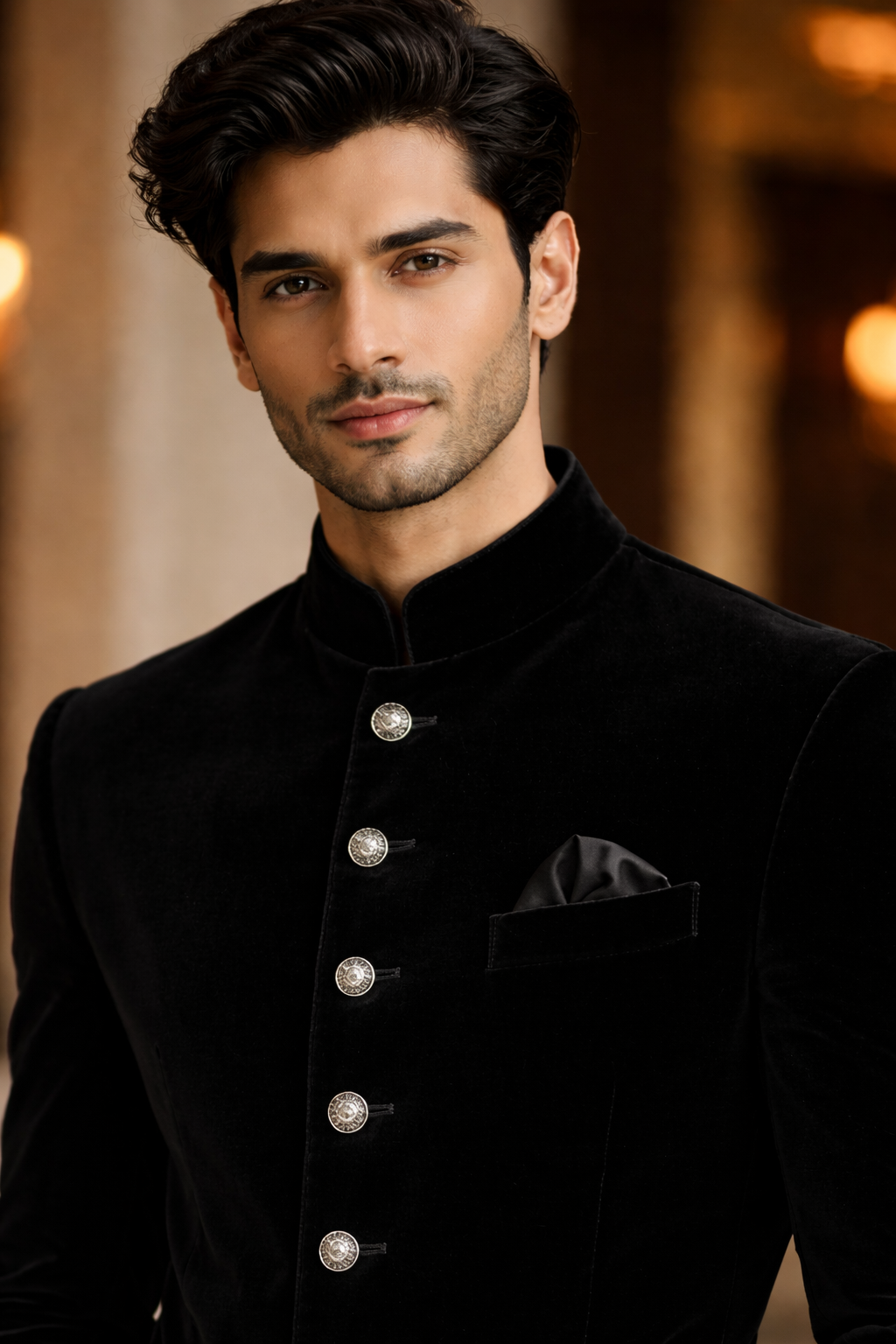 Jet Black Velvet Bandhgala for Men | Premium Wedding & Reception Jacket
