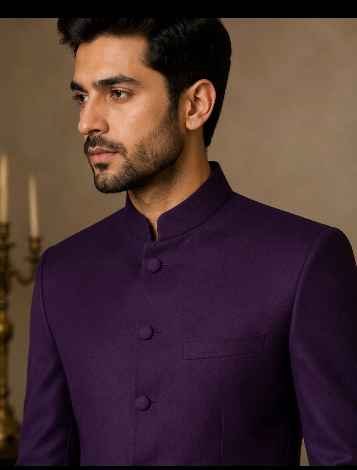 Purple Plain Bandhgala Suit for Men – Premium Tailored Wedding, Reception & Party Wear | Ihtifal