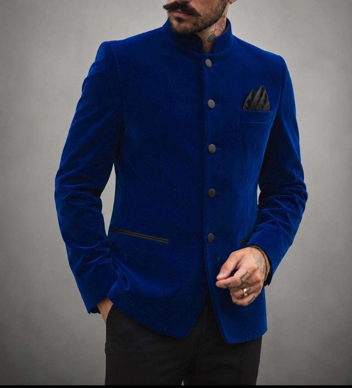 Royal Blue Velvet Bandhgala for Men