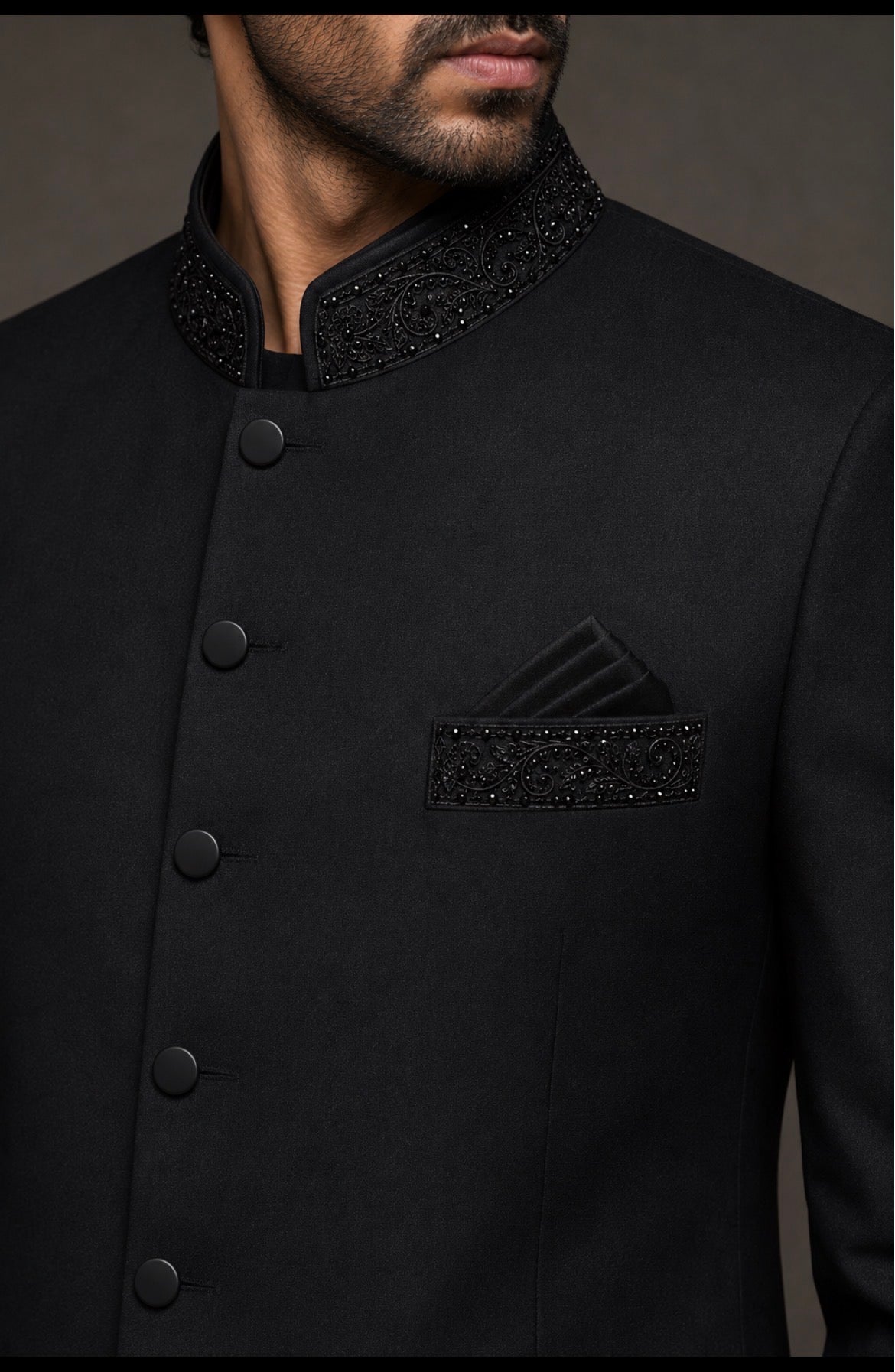 Men’s Jet Black 3-Piece Indo-Western Suit | Premium Bandhgala Jacket, Waistcoat & Trousers | Wedding & Reception Wear