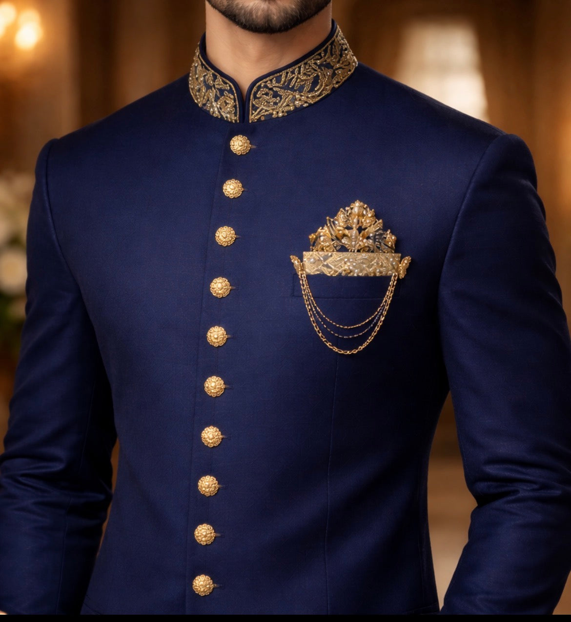 Royal Navy Blue Plain Sherwani for Men | Premium Wedding & Festive Wear
