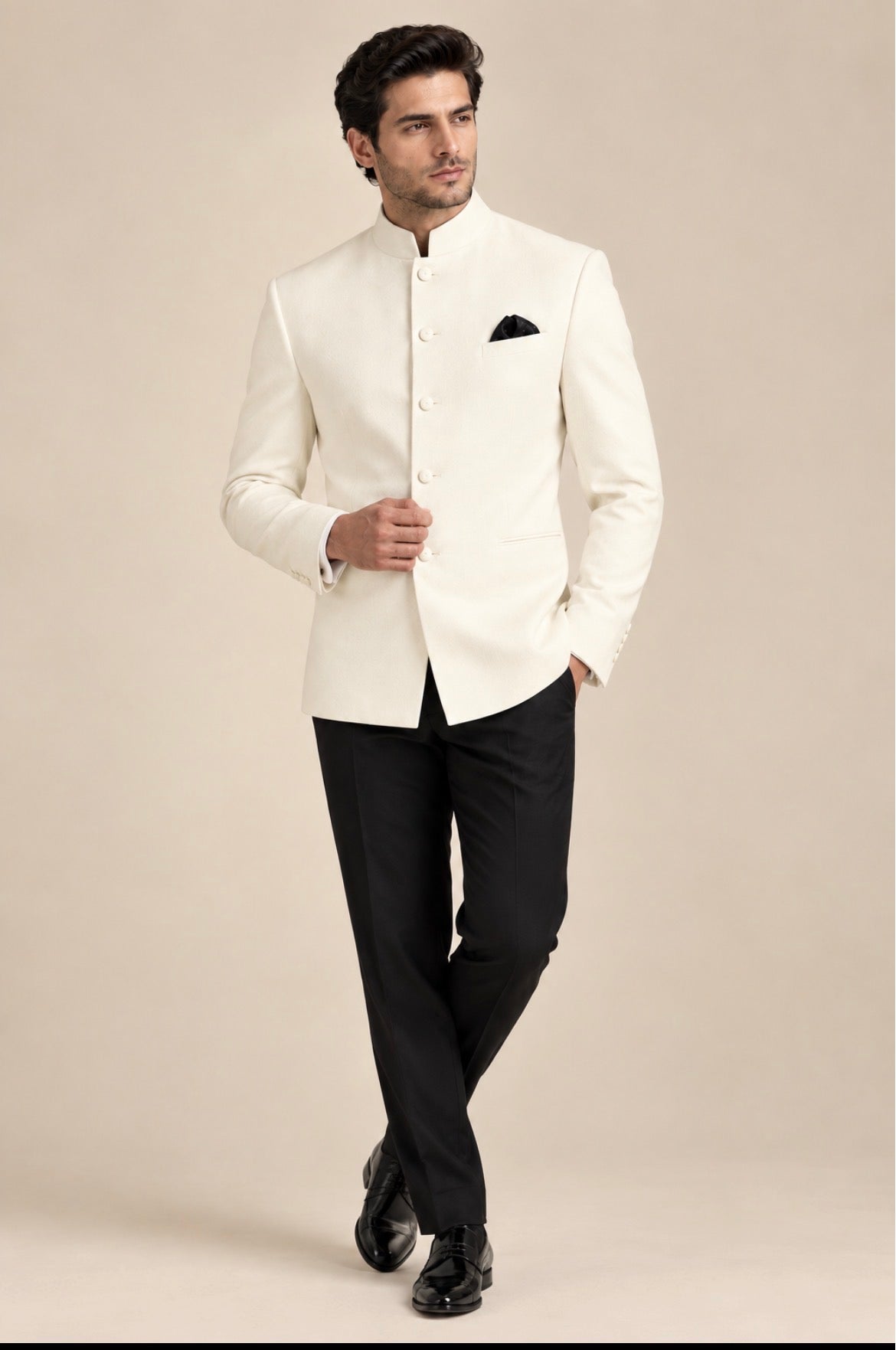 Ihtifal Men’s Ivory Bandhgala Jacket