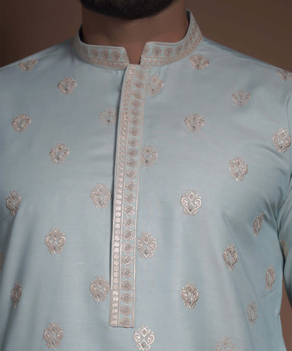 Baby Blue All Over Embroidered Kurta
