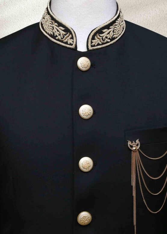 Black Bandhgala with Hand Embroidery | Luxurious Ethnic Jacket for Men