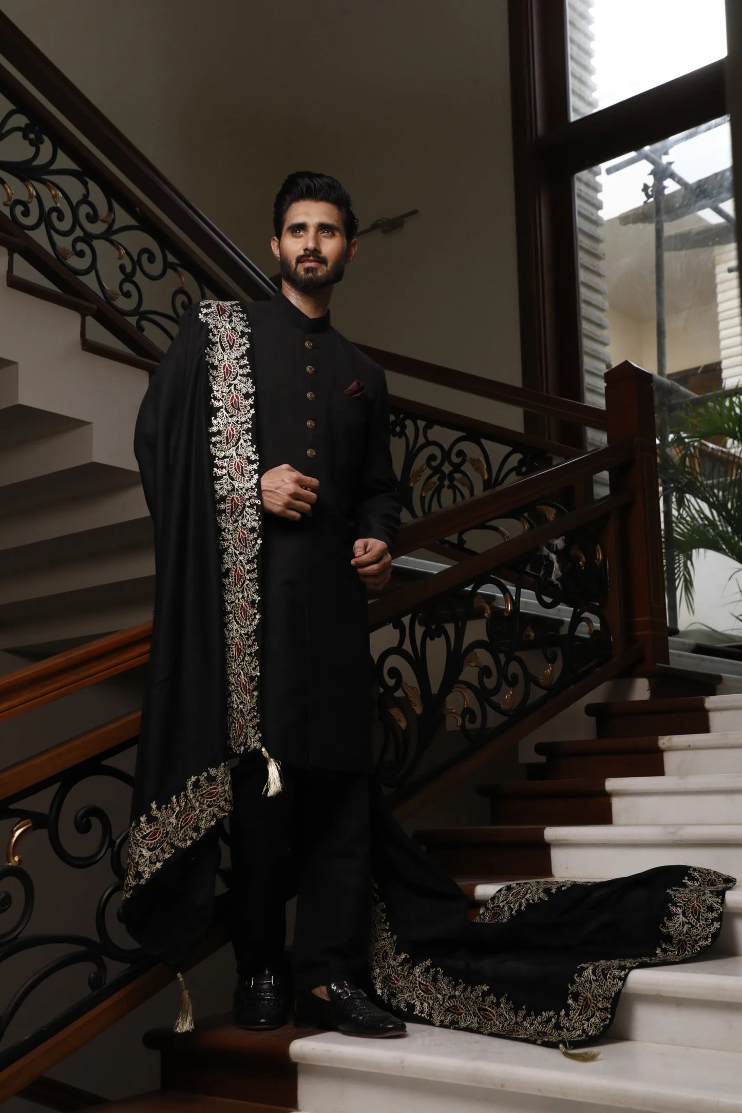 Black Classic Sherwani for Groom