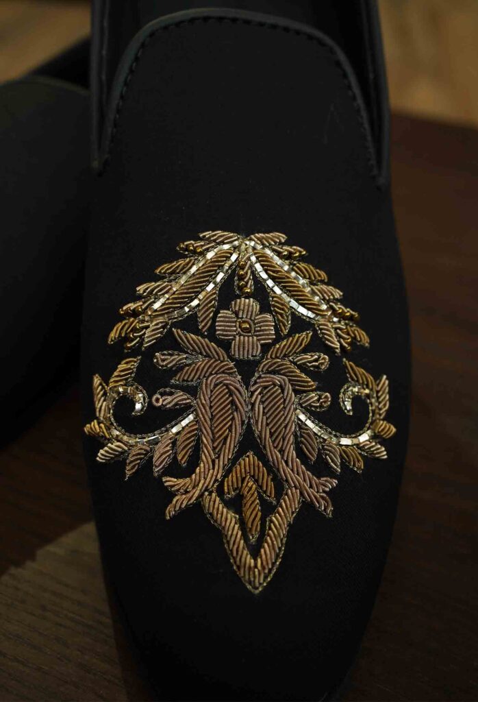 Black Loafers with Hand Embroidery
