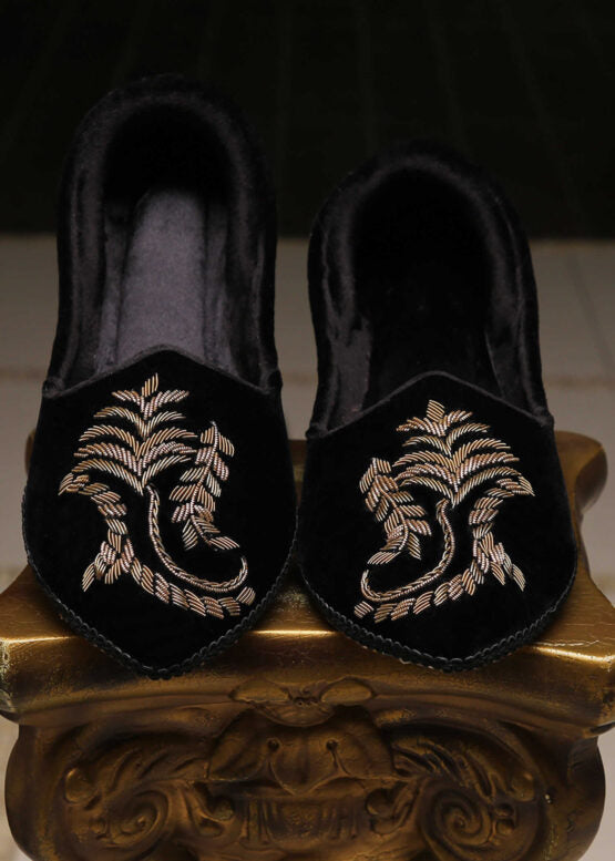 Black Velvet Mojari with Hand Embroidery