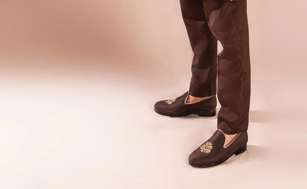 Brown Loafers with Hand Embroidery