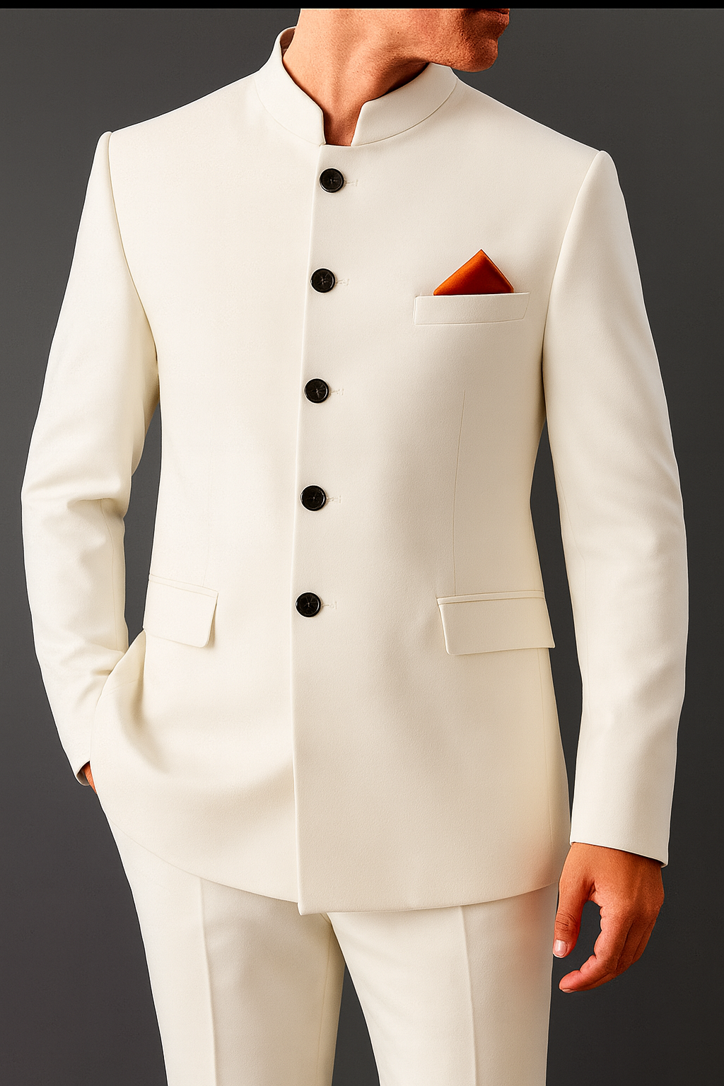 Premium Off White Bandhgala Suit for Men | Wedding & Festive Wear | Classic Mandarin Collar