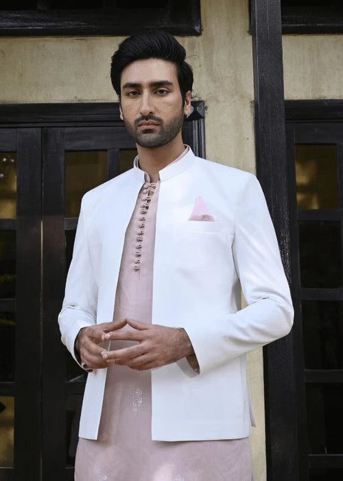 Classic White Front Open Bandhgala