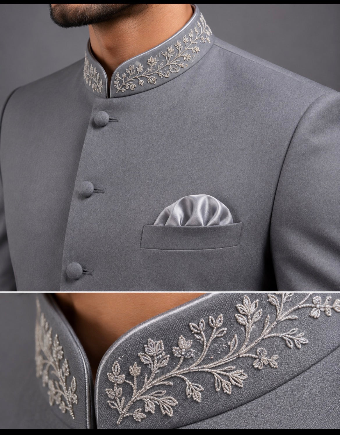 Grey Bandhgala with Silver Embroidery | Premium Wedding & Festive Ethnic Wear
