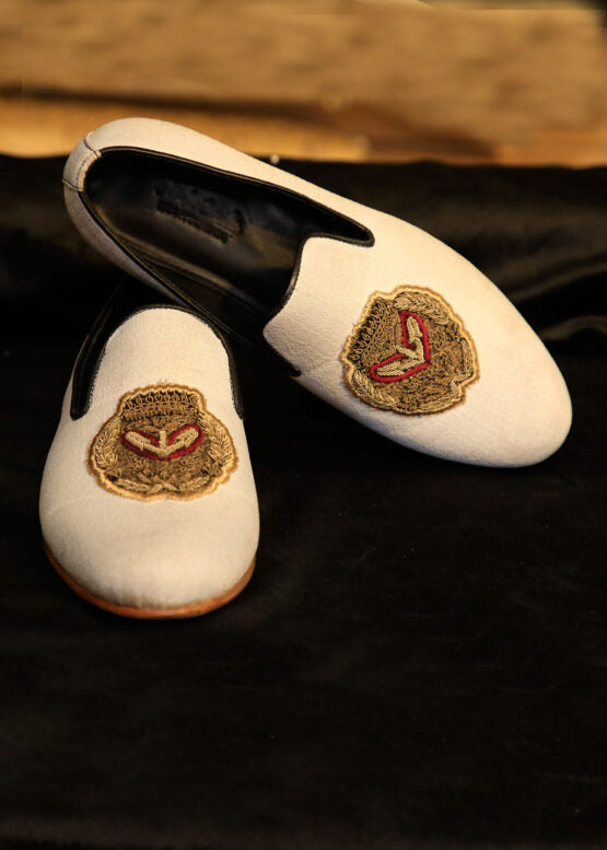Ivory Loafers with Hand Embroidery