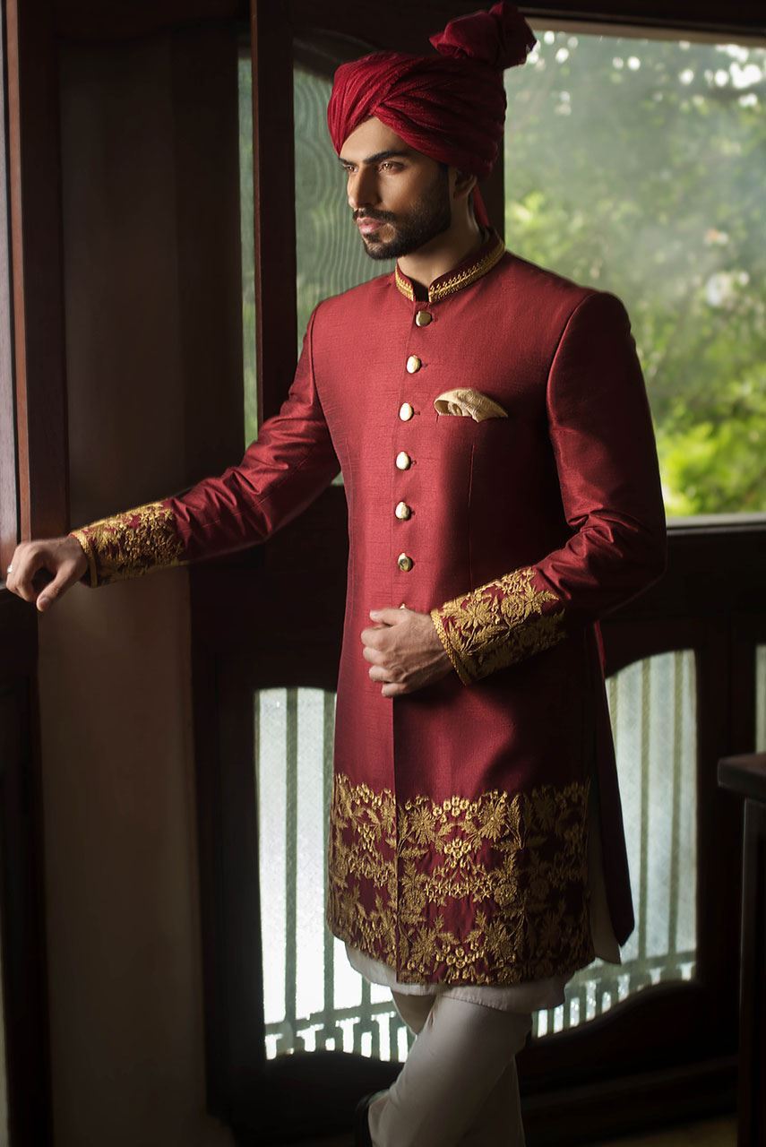Maroon Sherwani with Hand Embroidery
