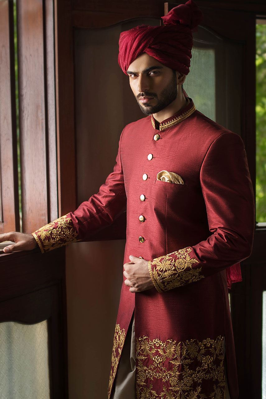 Maroon Sherwani with Hand Embroidery