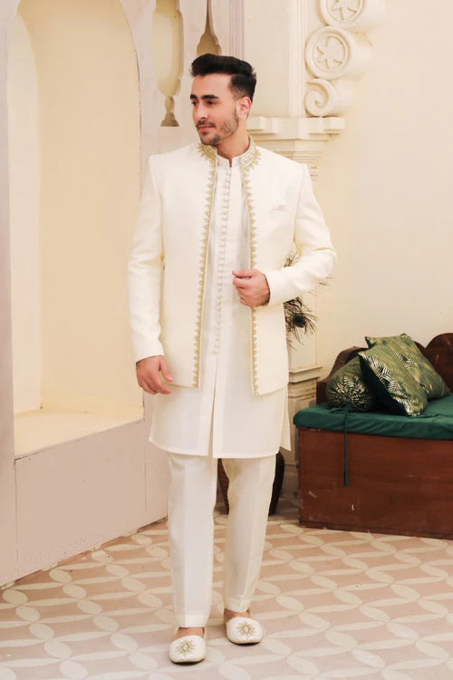 Off White Front Open Bandhgala