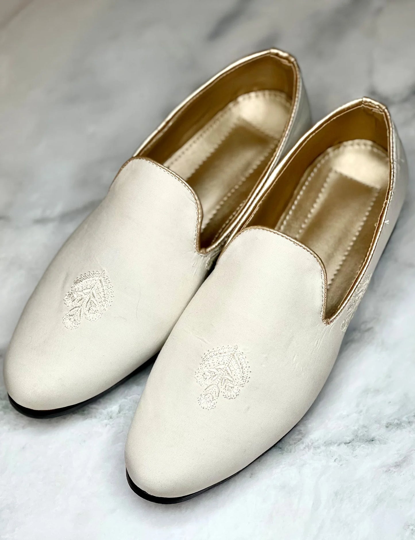 Off White Loafers with Hand Embroidery | Elegant Ethnic Footwear for Men