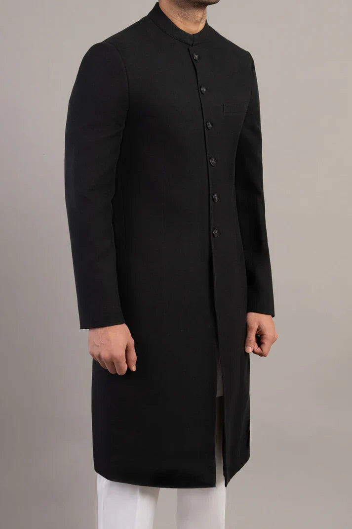 Jet Black Sherwani for Men – Premium Designer Wedding Sherwani for Groom, Reception & Festive Wear