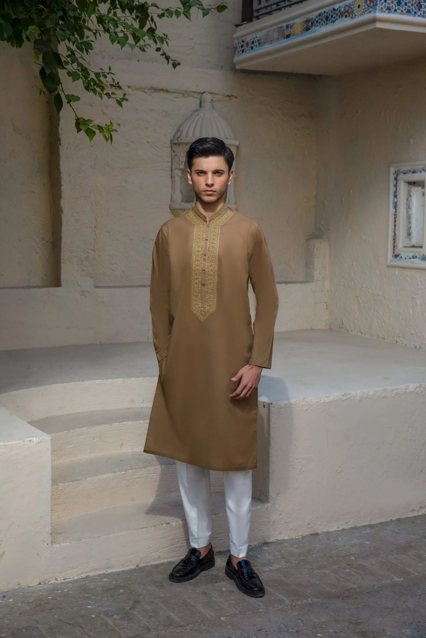 Premium Mens Embroidered Brown Kurta Pajama Set – Elegant Traditional Eid & Wedding Wear