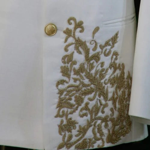 Premium White Embroidered Bandhgala Jacket for Men | Wedding & Reception Wear