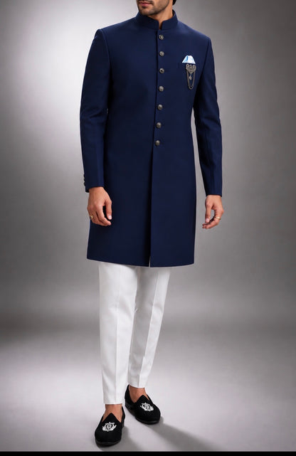 Royal Navy Blue Sherwani for Men – Premium Wedding, Reception & Groom Wear Sherwani