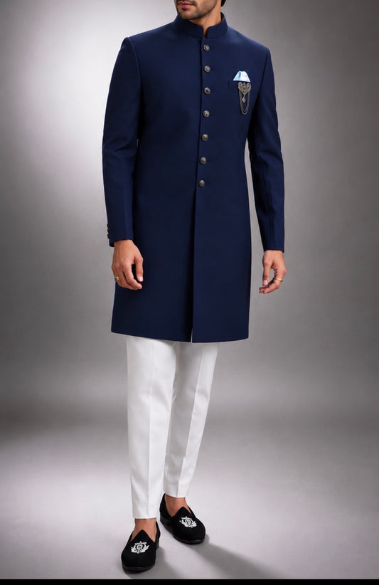 Royal Navy Blue Sherwani for Men – Premium Wedding, Reception & Groom Wear Sherwani