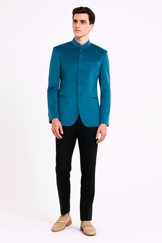 Teal Velvet Bandhgala for Men – Elegant Wedding & Festive Wear