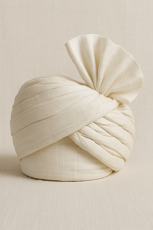 Royal Off White Raw Silk Safa – Traditional Wedding Headgear for Groom