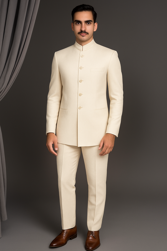 Elegant Creme Bandhgala – Premium Wedding & Festive Wear for Men