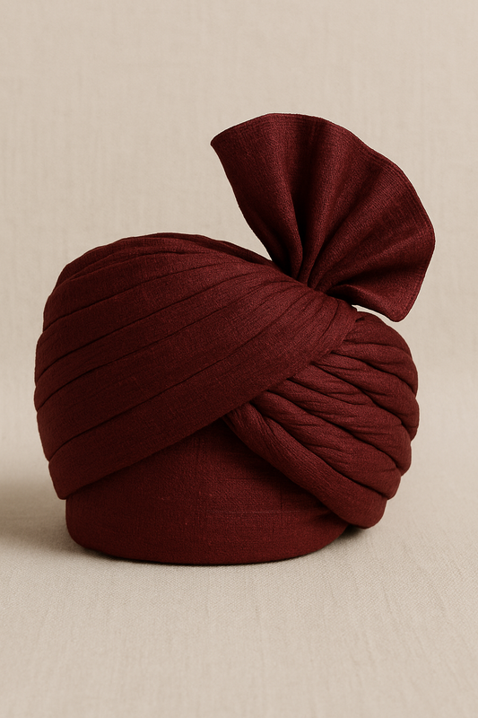 Majestic Maroon Raw Silk Safa – Traditional Groom’s Turban for Royal Weddings