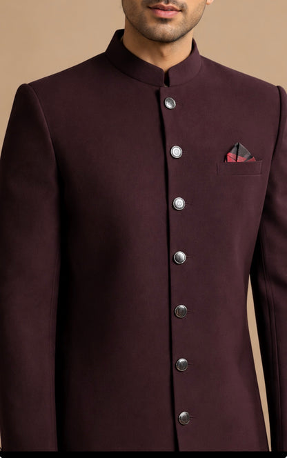 Maroon Plain Sherwani for Men – Premium Wedding & Groom Wear Sherwani