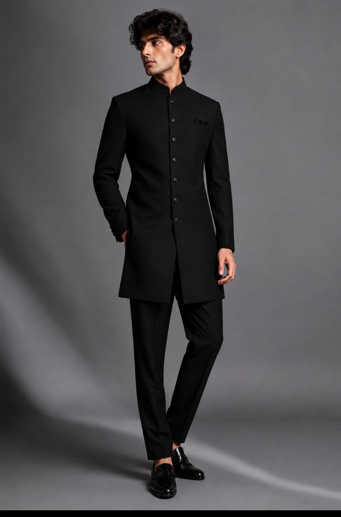 Jet Black Premium Achkan for Men – Designer Wedding Achkan | Plain Bandhgala Sherwani for Reception & Festive Wear
