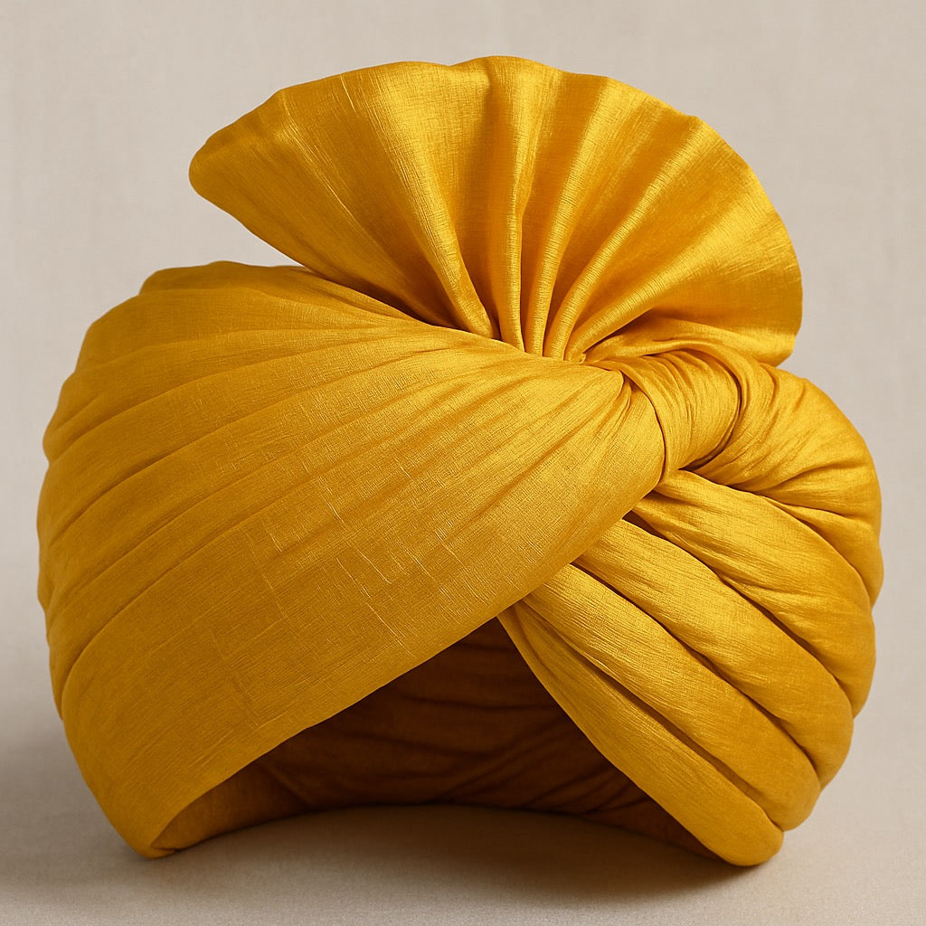 Yellow Raw Silk Pagadi – Traditional Indian Headwear