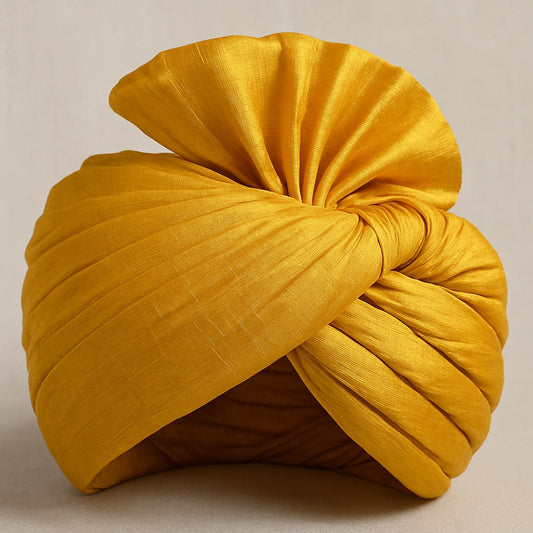Yellow Raw Silk Pagadi – Traditional Indian Headwear