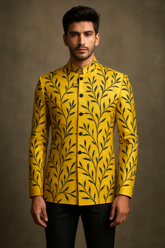 Yellow Bandhgala with Embroidery
