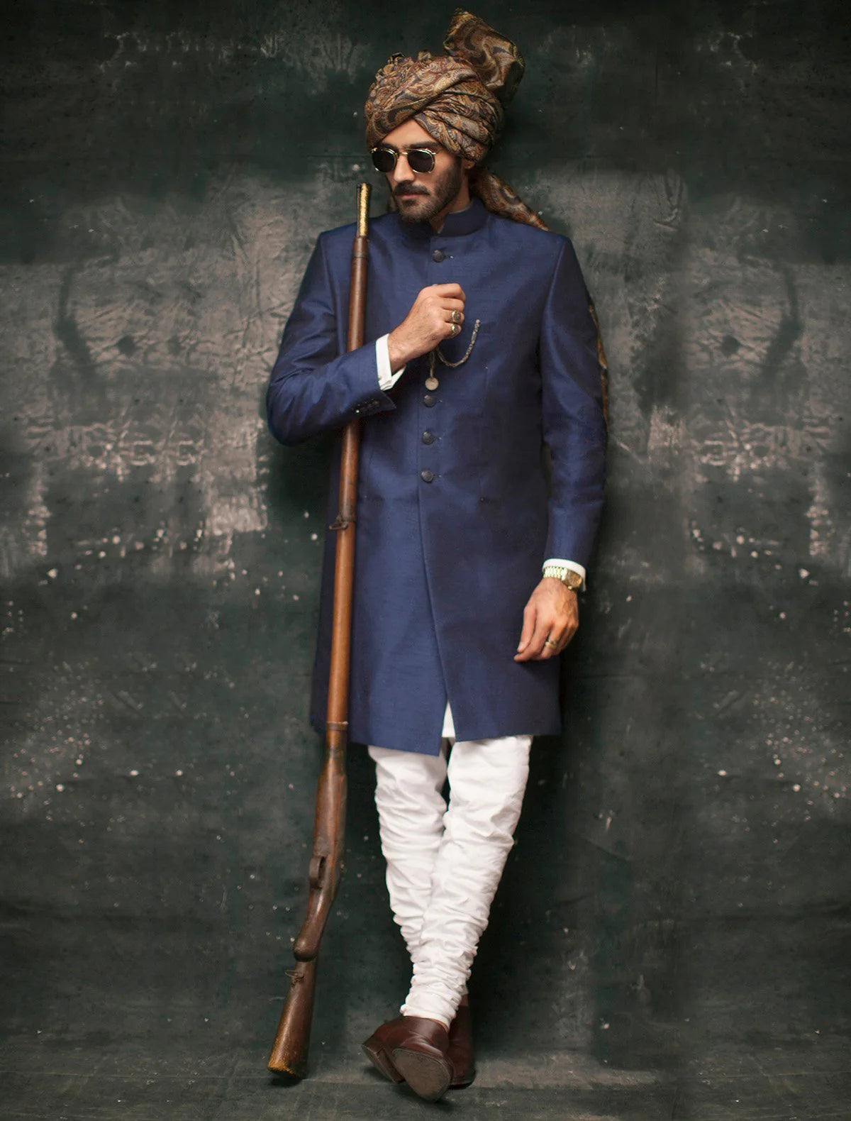 Royal Navy Blue Sherwani for Men – Premium Wedding & Groom Indo-Western Outfit