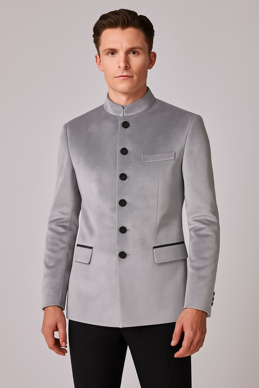 Luxury Velvet Grey Bandhgala