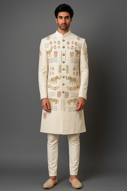 White Embroidered Royal Sherwani