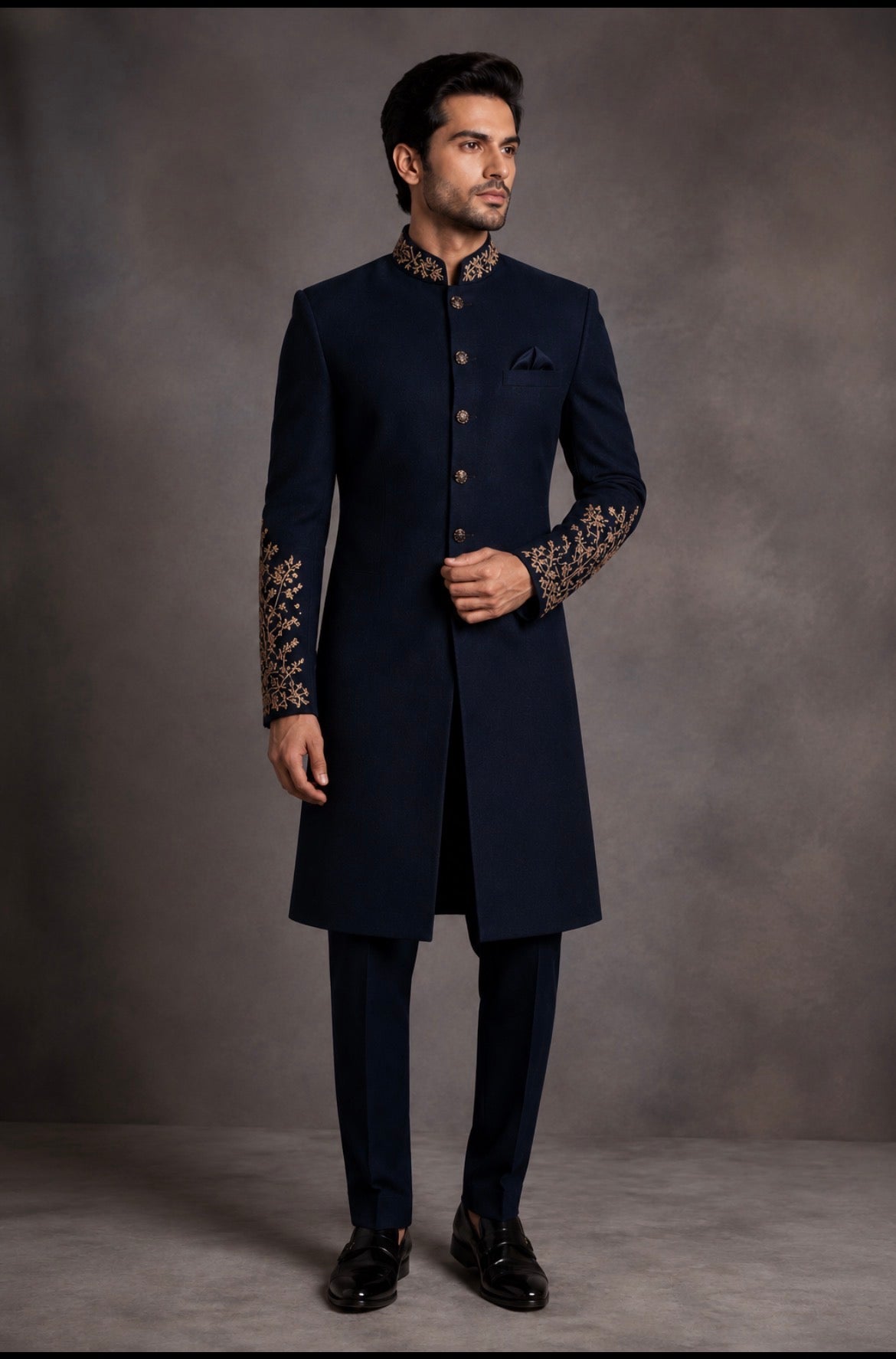 Navy Blue Embroidered Sherwani