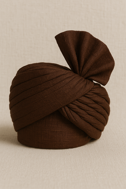 Classic Brown Raw Silk Safa – Elegant Wedding Turban for Groom & Guests