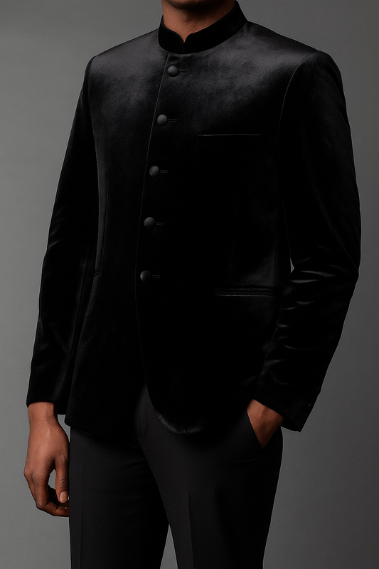 Regal Black Velvet Bandhgala for Men – Luxe Formalwear for Weddings & Events