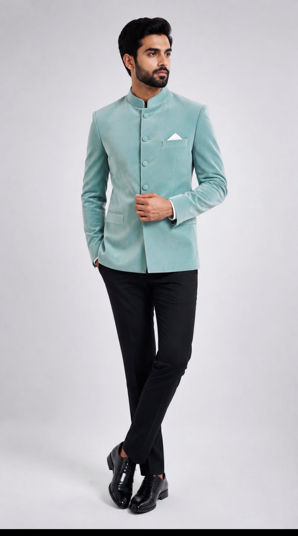 Blue Suede Velvet Bandhgala for Men | Premium Nehru Jacket | Wedding & Party Wear