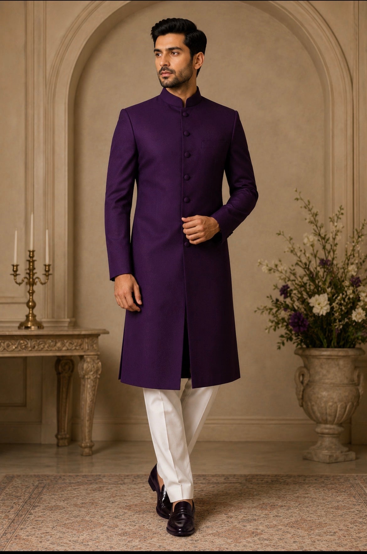 Royal Purple Plain Sherwani for Men – Premium Wedding, Reception & Engagement Sherwani | Ihtifal
