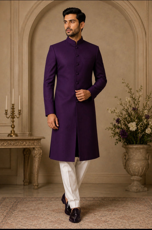 Royal Purple Plain Sherwani for Men – Premium Wedding, Reception & Engagement Sherwani | Ihtifal