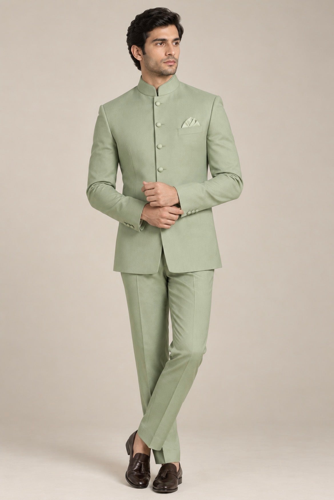 Pista Green Bandhgala for Men – Premium Wedding & Festive Wear
