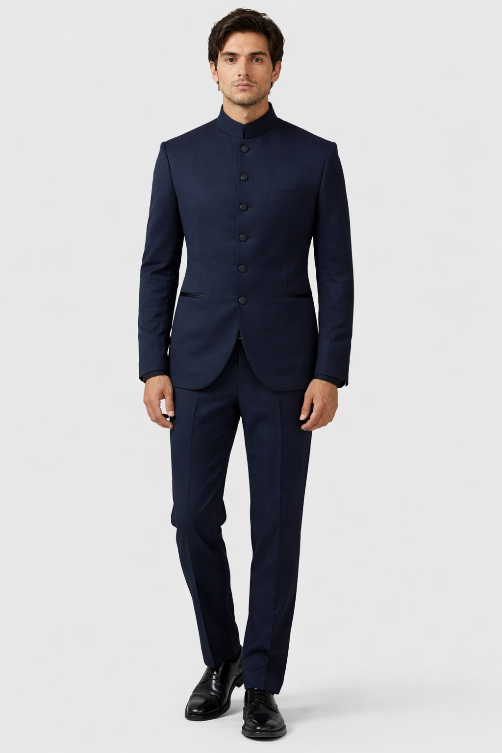 Midnight Navy Blue Bandhgala Suit for Men – Premium Wedding & Reception Indo-Western