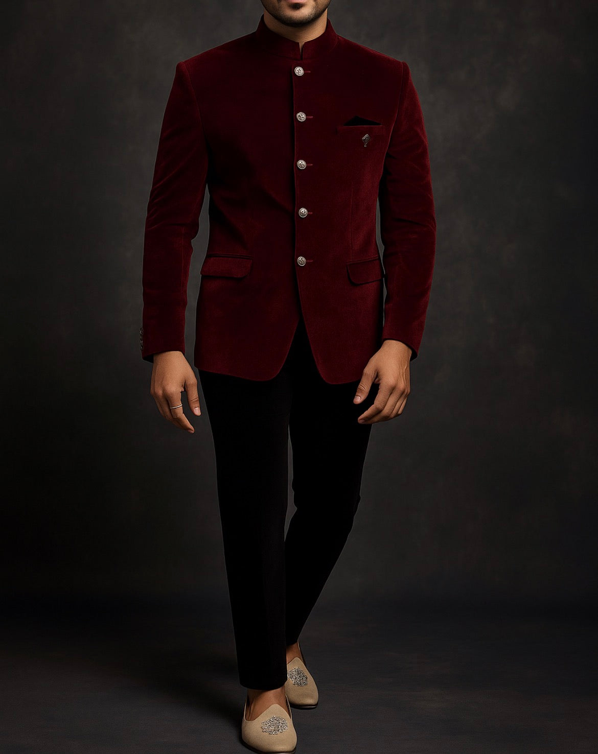 Royal Maroon Velvet Bandhgala for Men | Designer Wedding & Festive Wear by Ihtifal