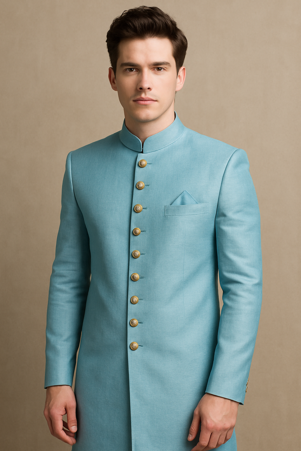 Premium Light Blue Raw Silk Sherwani